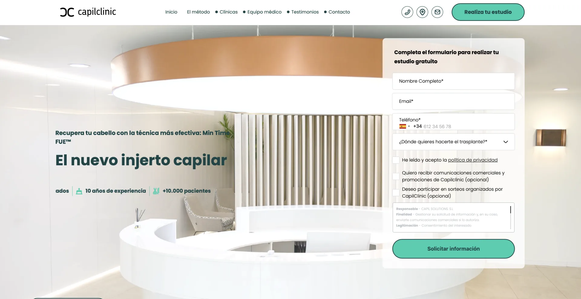 Home de Capilclinic — Hero con formulario de estudio gratuito