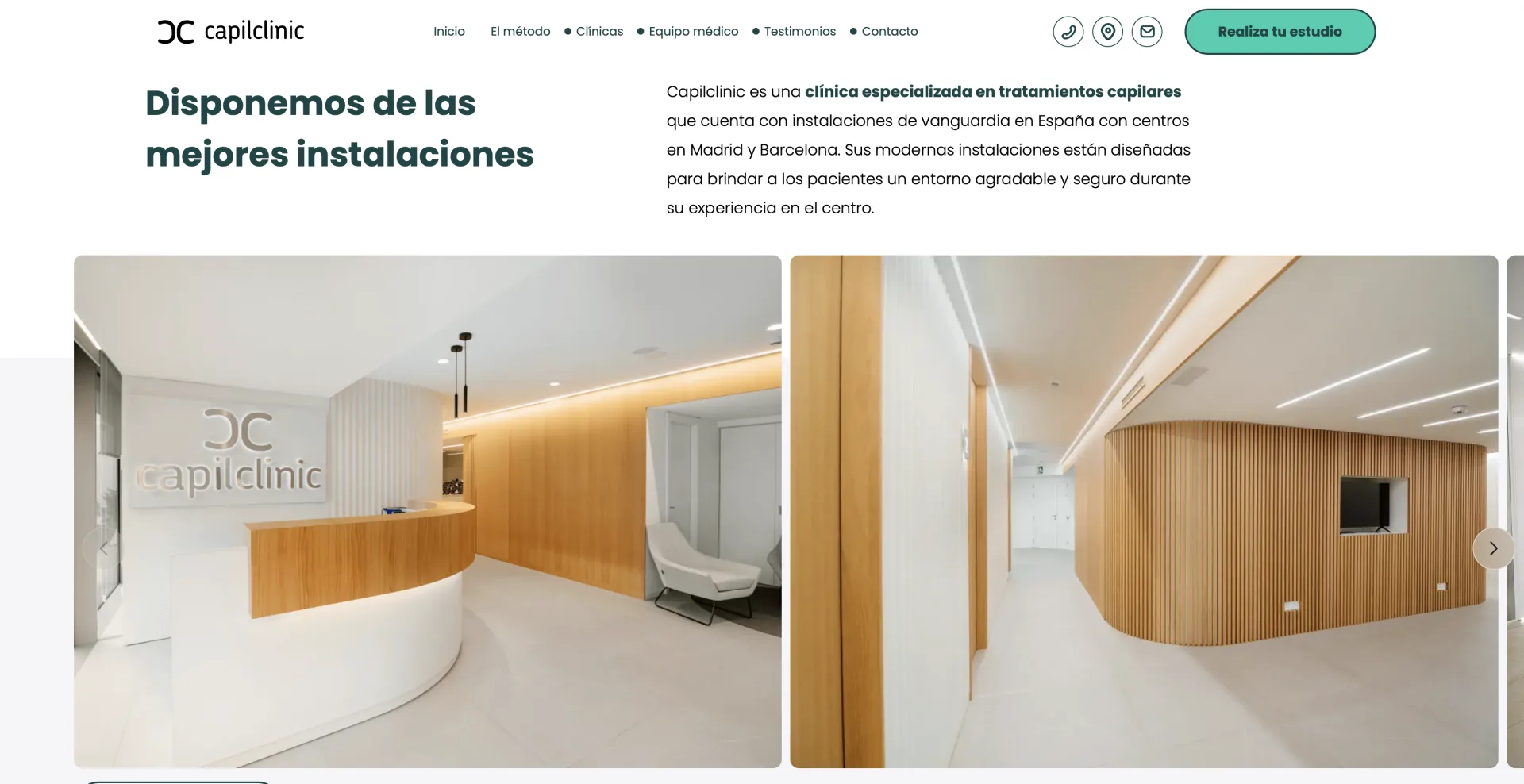 Sección de instalaciones de Capilclinic en Madrid y Barcelona