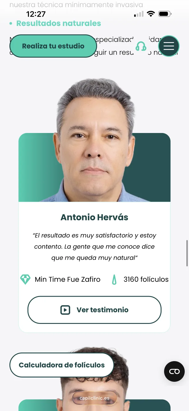Sección de instalaciones en mobile