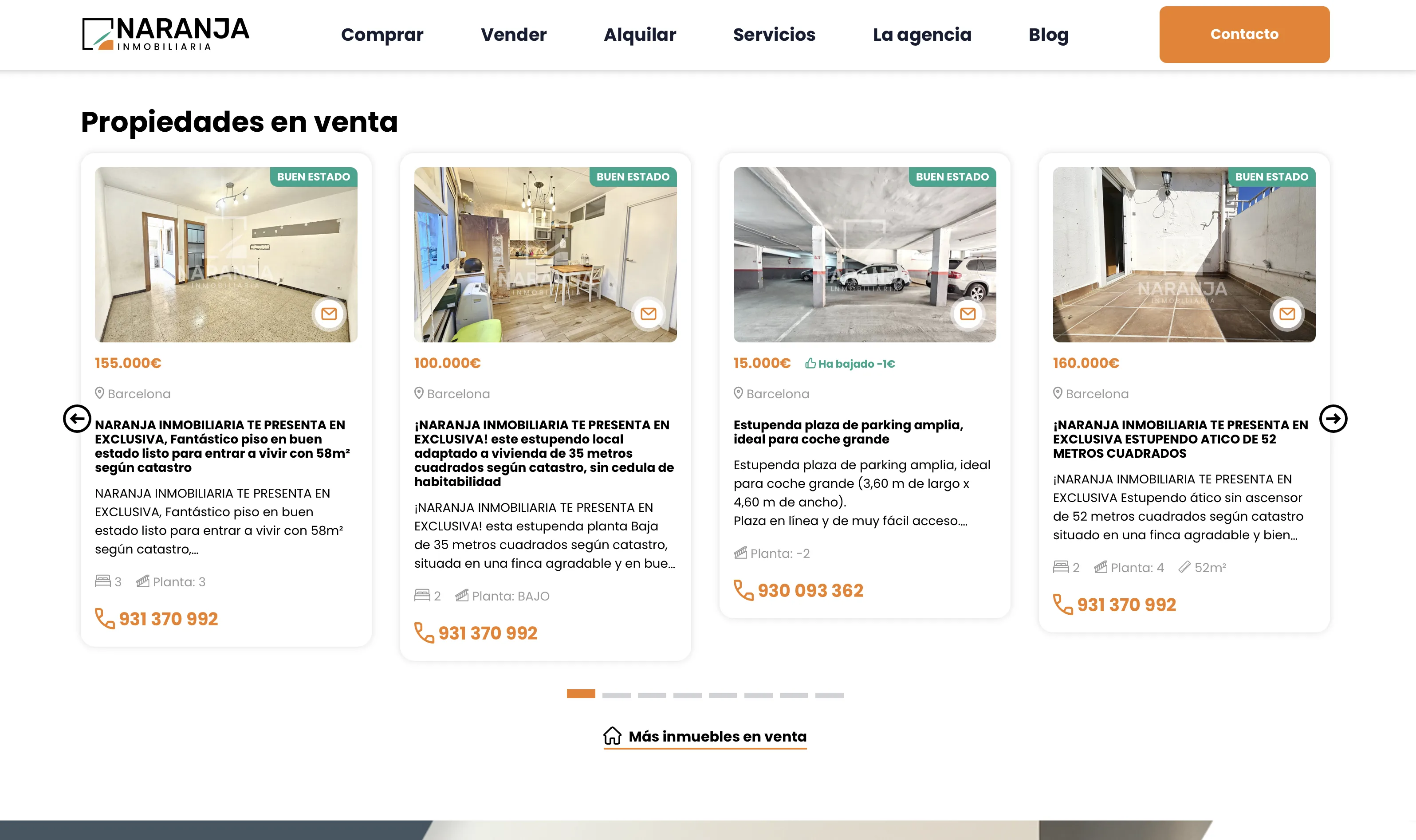 Listado de propiedades en venta con precios y etiquetas de estado