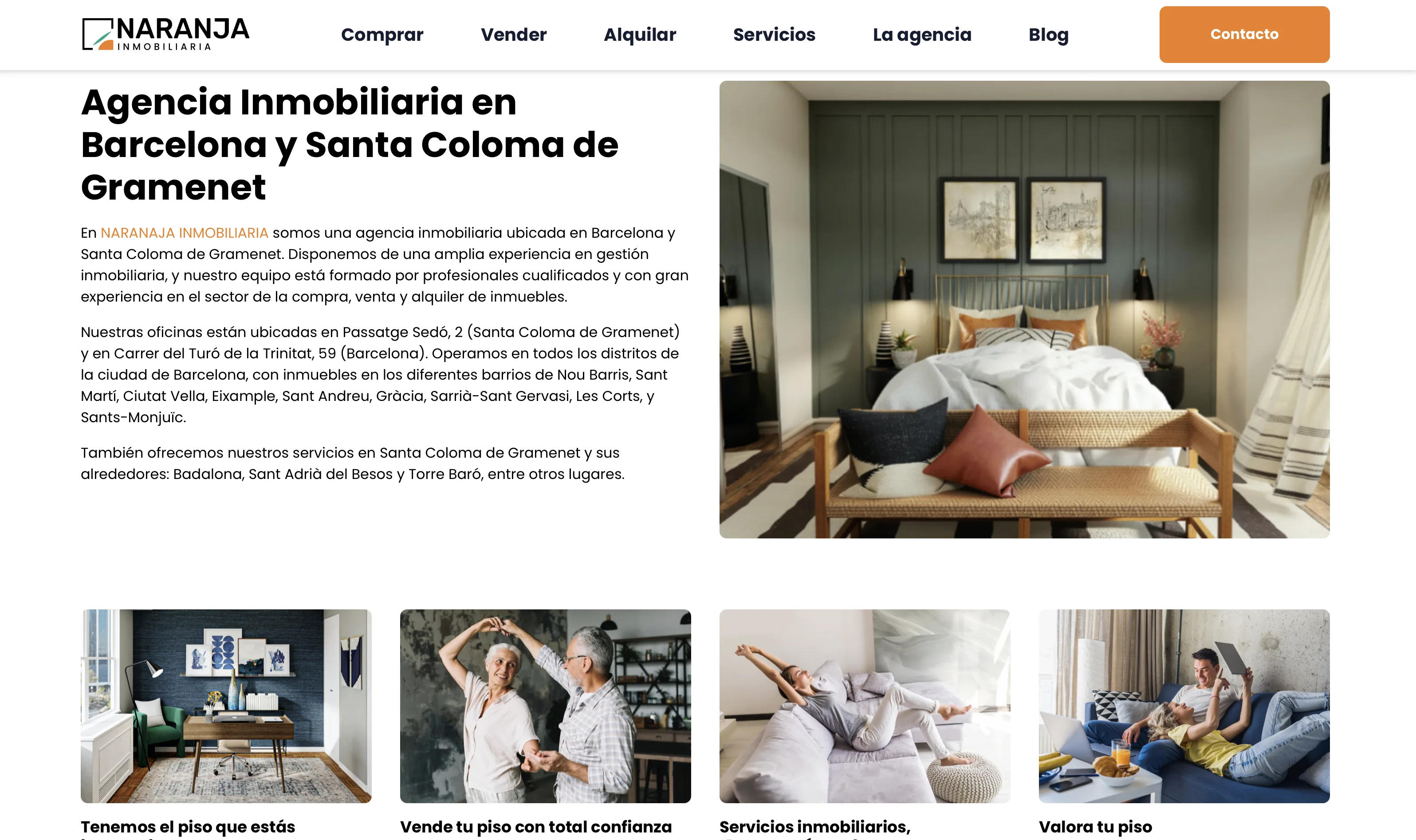 Página de la agencia Naranja Inmobiliaria con equipo y oficinas