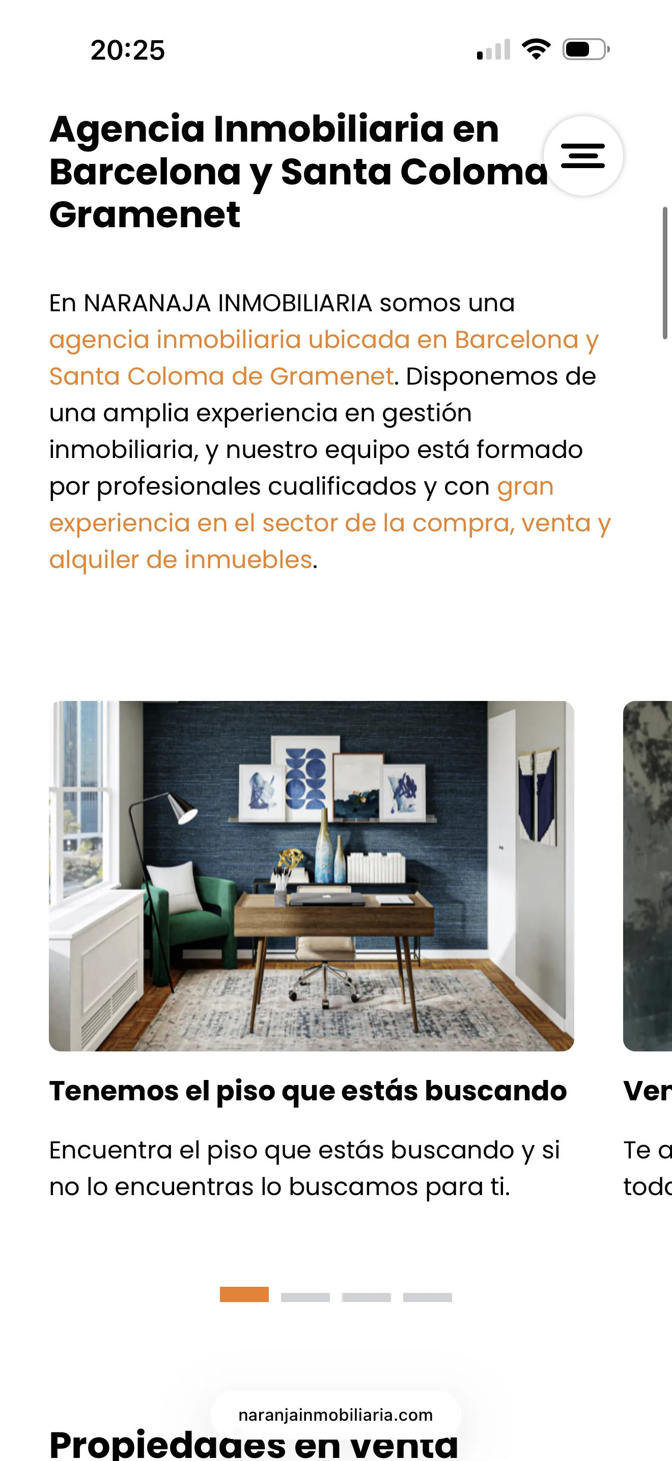 Sección de servicios en móvil