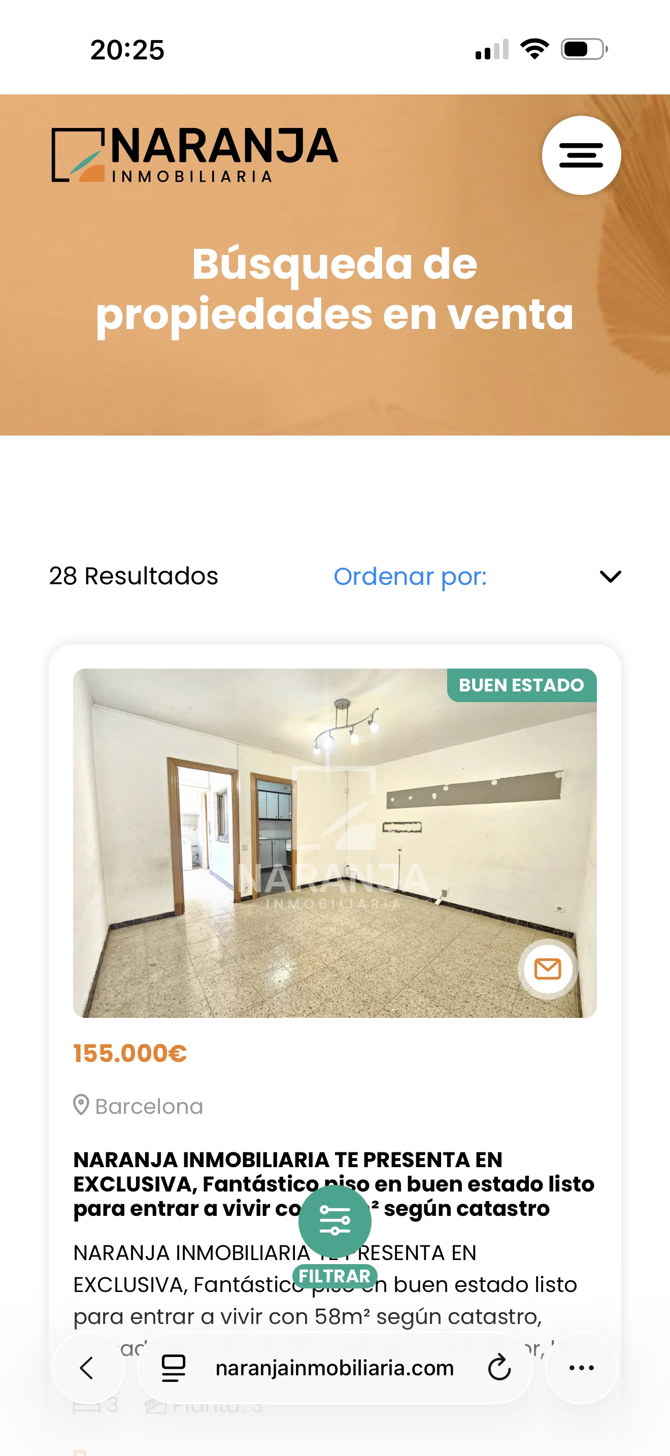 Ficha de propiedad en móvil con galería