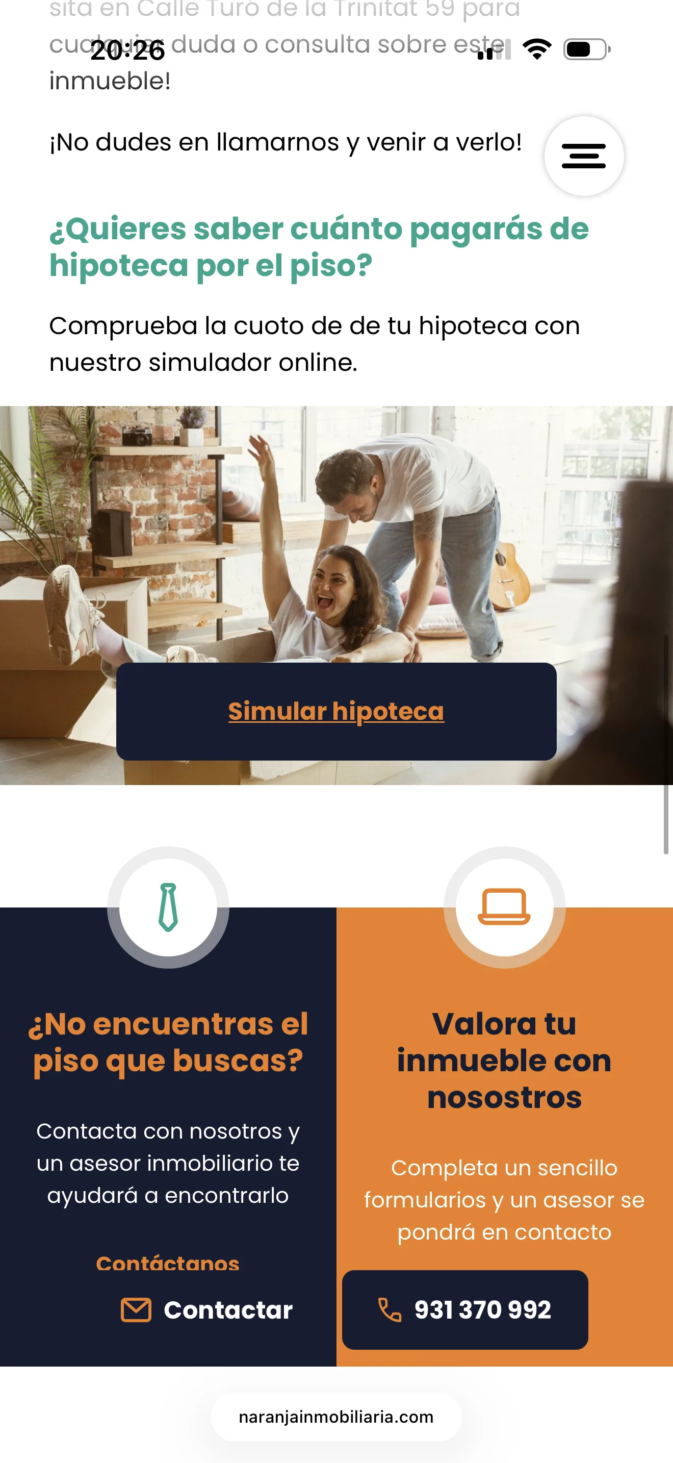 Página de la agencia en móvil
