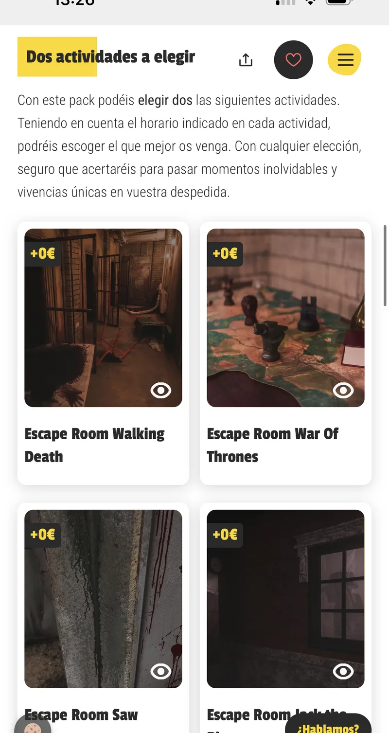 Selección de dos actividades a elegir