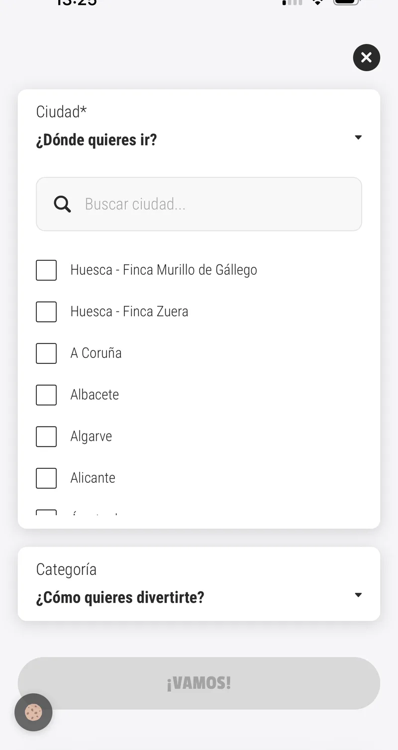 Buscador con filtros de ciudad y categoría