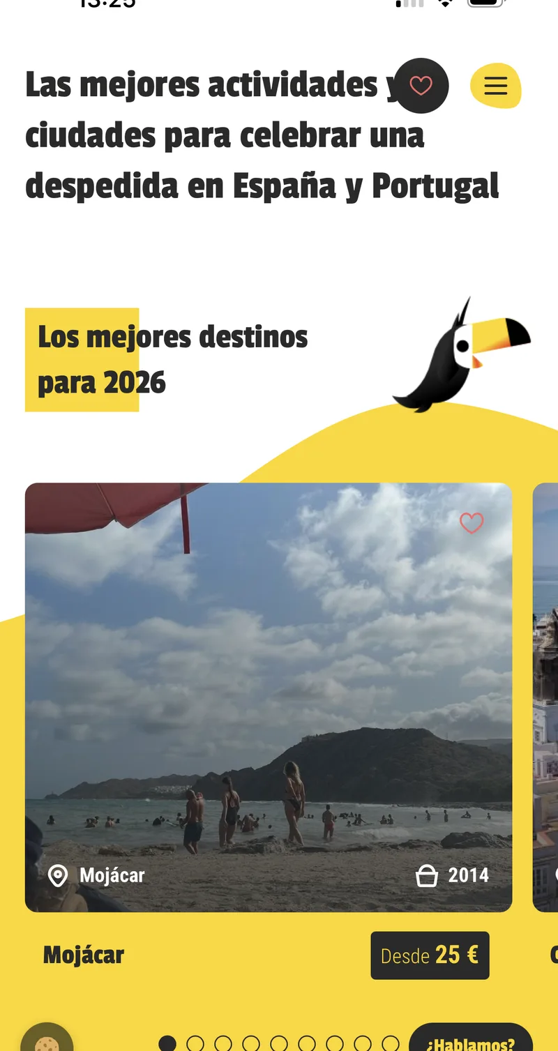 Destinos top con cards visuales