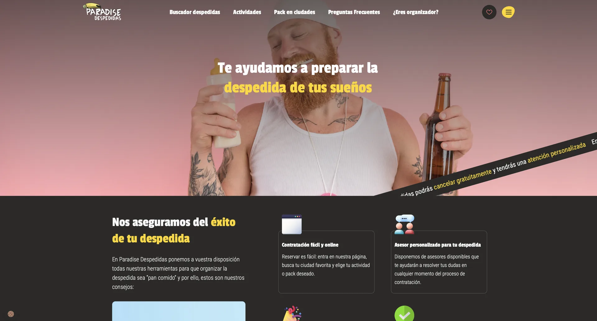 Sección 'Te ayudamos a preparar la despedida de tus sueños' en desktop