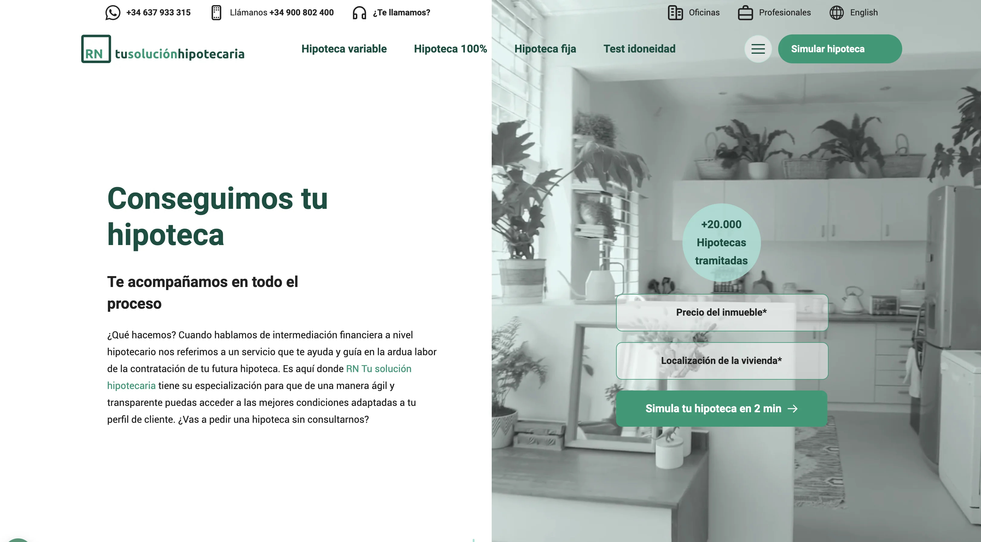 Página principal de Tu Solución Hipotecaria — Hero con simulador hipotecario