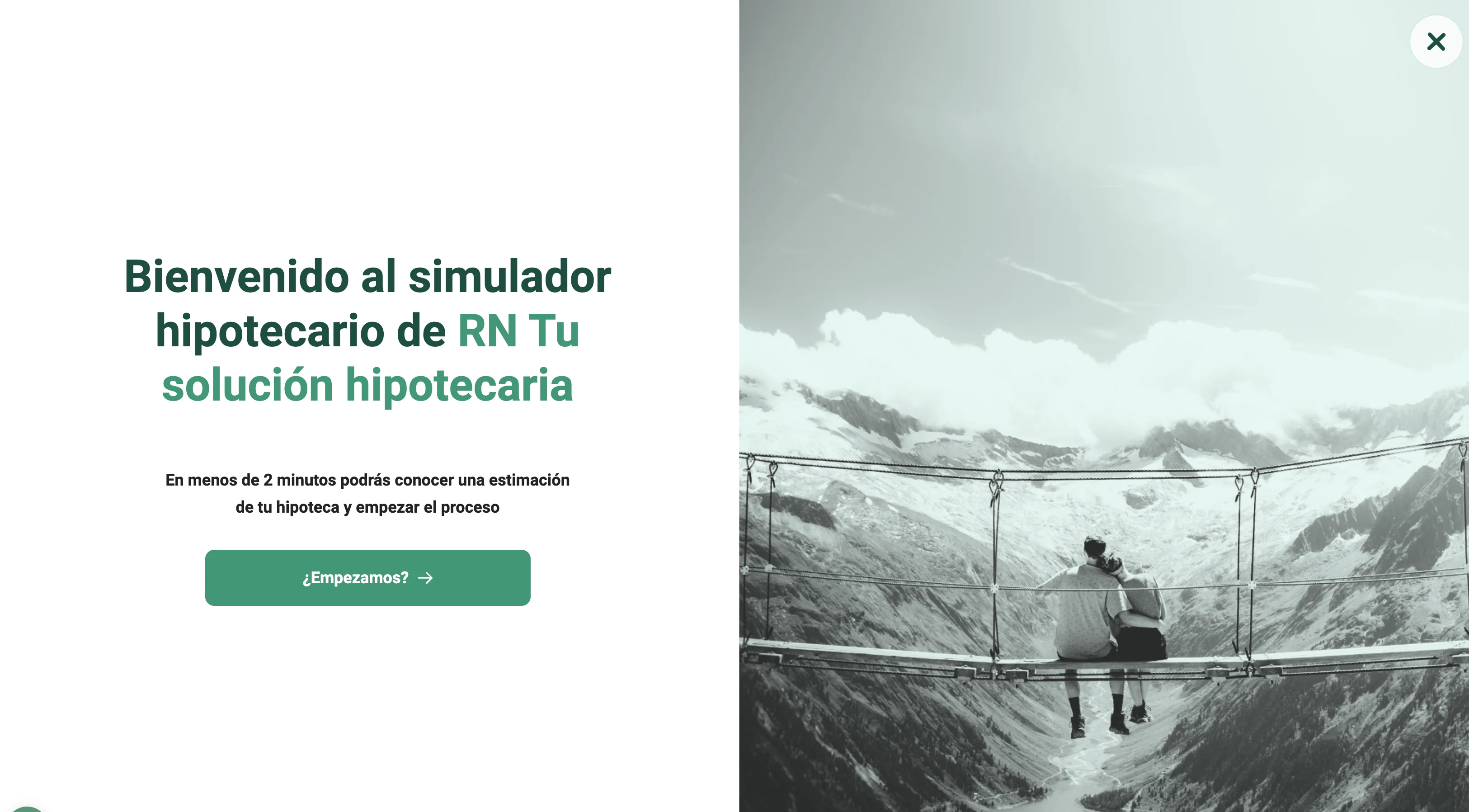 Pantalla de bienvenida del simulador hipotecario