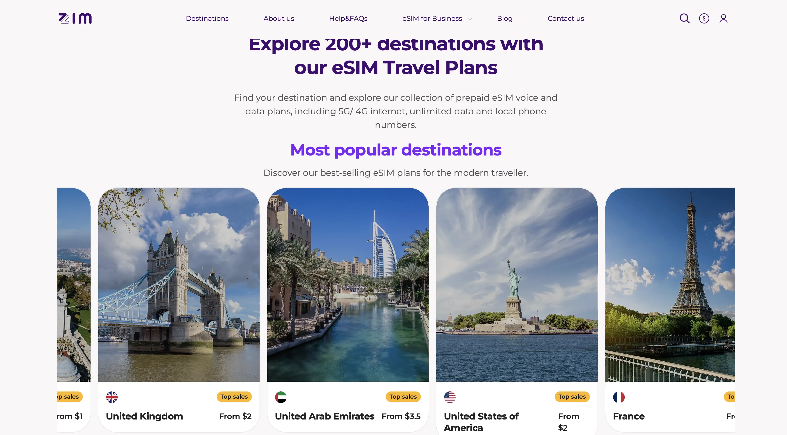 ZIM Connections — Explorar más de 200 destinos eSIM